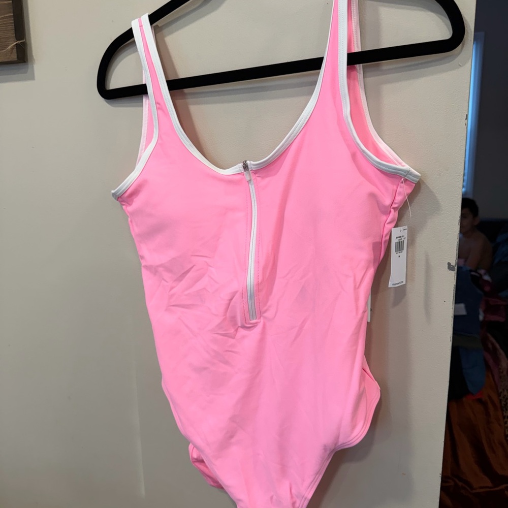 Old Navy Pink One Piece Swimsuit with White Trim